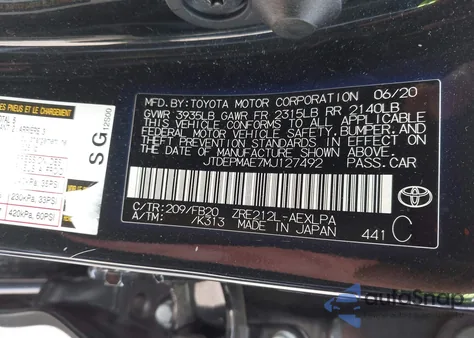 2021 Toyota Corolla Le из США, поврежденный, VIN JTDEPMAE7MJ127492